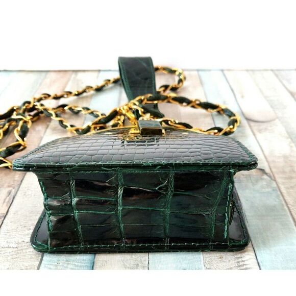 GIORGIO'S of PALM BEACH ITALY GREEN GENUINE ALLIGATOR CROCODILE LEATHER MINI BAG - Picture 5 of 10